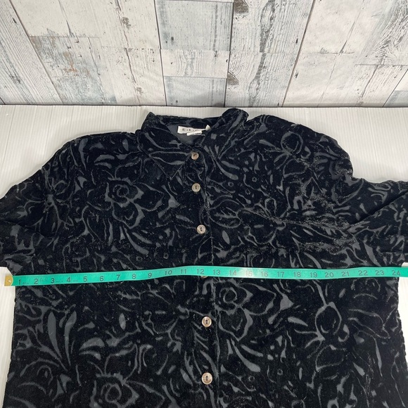 Vintage E•L•C•C Whimsical Goth Black Burn Out Velvet Floral Design Button Down - Picture 6 of 7